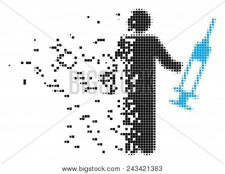 Dispersed Medic Dotted Vector Icon With Disintegration Effect. Square Fragments Are Arranged Into Di