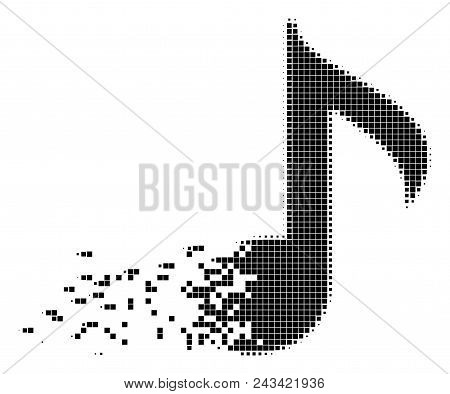 Fractured Musical Note Dotted Vector Icon With Disintegration Effect. Rectangle Particles Are Combin