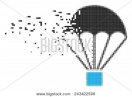 Dispersed Parachute Dot Vector Icon With Disintegration Effect. Square Points Are Composed Into Disp