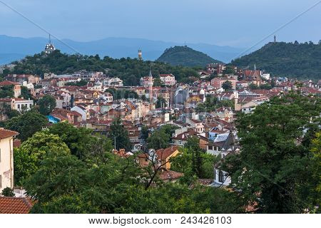 Plovdiv, Bulgaria - May 24, 2018: Amazing Night Panorama To City Of Plovdiv From Nebet Tepe Hill, Bu