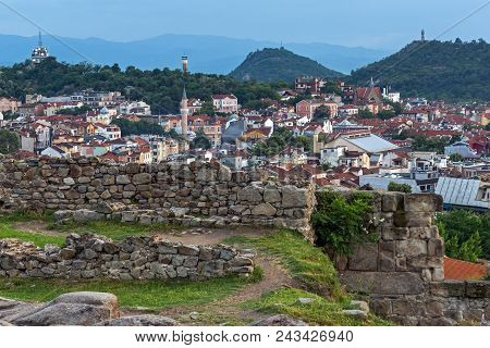Plovdiv, Bulgaria - May 24, 2018: Amazing Night Panorama To City Of Plovdiv From Nebet Tepe Hill, Bu