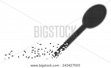Dispersed Spoon Dot Vector Icon With Disintegration Effect. Rectangle Pixels Are Grouped Into Disapp