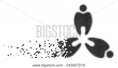 Dispersed Stomatology Dotted Vector Icon With Disintegration Effect. Square Points Are Combined Into