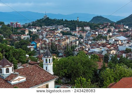 Plovdiv, Bulgaria - May 24, 2018: Amazing Night Panorama To City Of Plovdiv From Nebet Tepe Hill, Bu