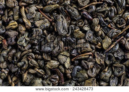 Green Chenese Oolong Tea Macro Closeup Background