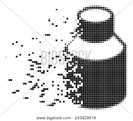 Fractured Vial Dotted Vector Icon With Disintegration Effect. Square Pixels Are Arranged Into Disper