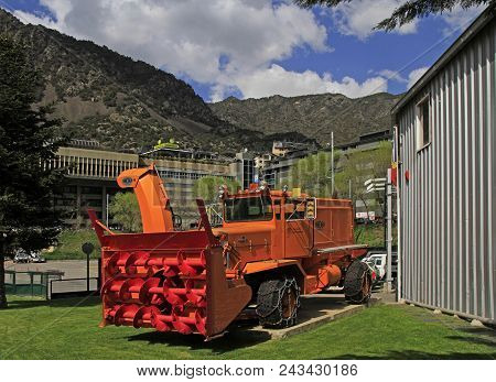Andorra La Vella, Andorra - April 21, 2018: Machine For Harvesting In Andorra La Vella, Andorra