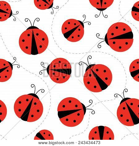 Flat Cartoon Style Vector Ladybug Pattern, Perfect For Fabrick Or Package