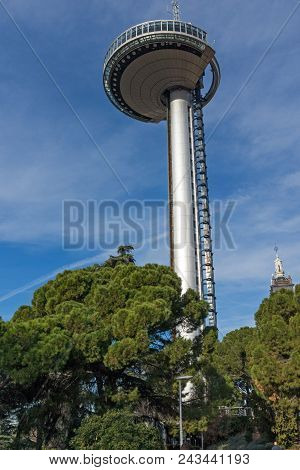 Madrid, Spain - January 23, 2018: Lighthouse Of Moncloa In City Of Madrid, Spain