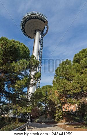 Madrid, Spain - January 23, 2018: Lighthouse Of Moncloa In City Of Madrid, Spain
