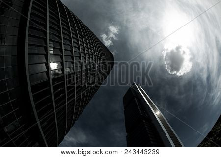MADRID, SPAIN - MAY 11,2018: Four skyscraper tower in Cuatro Torres Business Area on May 11, 2018 in Madrid, Spain.