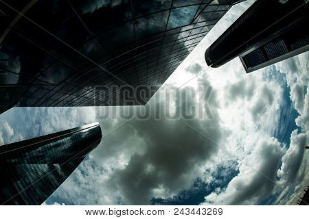 MADRID, SPAIN - MAY 11,2018: Four skyscraper tower in Cuatro Torres Business Area on May 11, 2018 in Madrid, Spain.