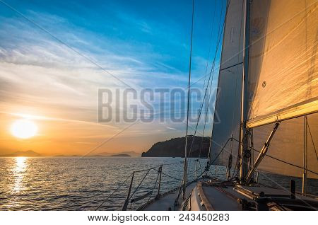 Peaceful Scene On The Sea With Beautiful Sky And Sail Boat