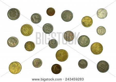 Different Coins Of Old Greek Drachma. Assortment Of Coins- Of One Hundred, Fifty, Twenty, Ten And Fi