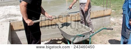 Concreting The Floor Of A New House,pouring Concrete From Cart