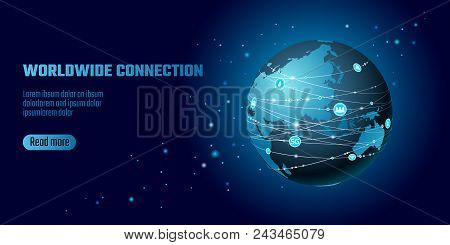 Global Network Connection. World Map Asia Continent Point Line Worldwide Information Technology Dat 
