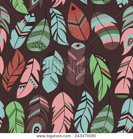 Tribal Feather Seamless Pattern Background Bird Nature Wing Element Vector Graphic Illustration Hand