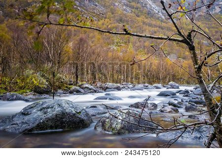 Long Exposure River At Fall Skandinavia Norway
