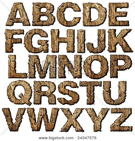 Hölzerne Alphabet, isolated on white Background.