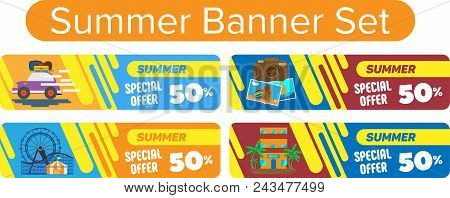 A Set Of Banners With Illustrations For The Summer Theme