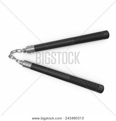 Karate Sticks Or Nunchuks On White Background. 3d Illustration