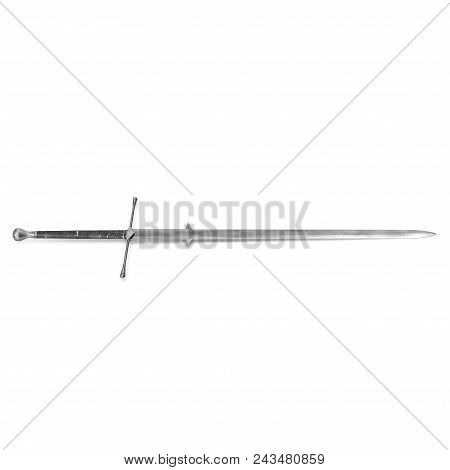Medieval Double Edged Two Handed Sword On White. 3d Illustration