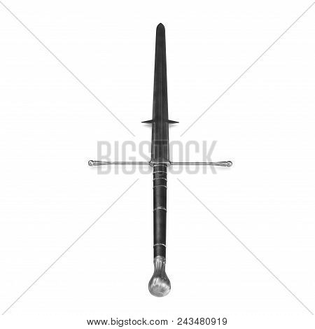 Medieval Double Edged Two Handed Sword On White. 3d Illustration