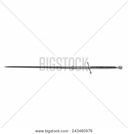 Medieval Double Edged Two Handed Sword On White. 3d Illustration