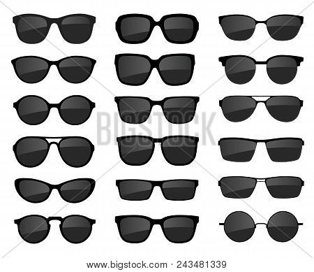 A Set Of Glasses Isolated. Vector Glasses Model Icons. Sunglasses, Glasses, Isolated On White Backgr