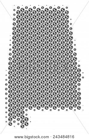 Football Ball Alabama State Map. Vector Geographic Scheme In Gray Color. Abstract Alabama State Map 