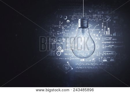 Illuminated Lamp With Mathematical Formulas. Idea, Science And Knowlegde Concept. 3d Rendering