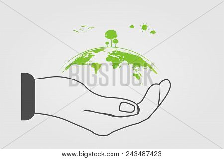 The World In Your Hands Ecology Concept.green Cities Help The World With Eco-friendly Concept Idea.w