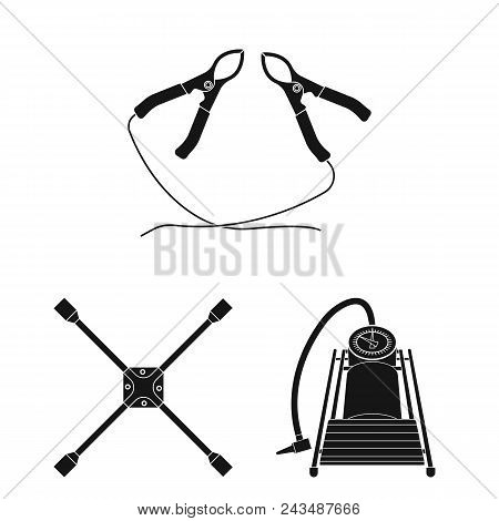 Car, Lift, Pump And Other Equipment Black Icons In Set Collection For Design. Car Maintenance Statio
