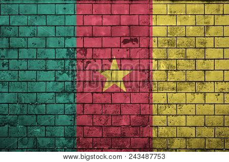 Cameroon Flag Is Painted Onto An Old Brick Wall