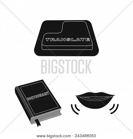 Translator And Linguist Black Icons In Set Collection For Design. Interpreter Vector Symbol Stock  I