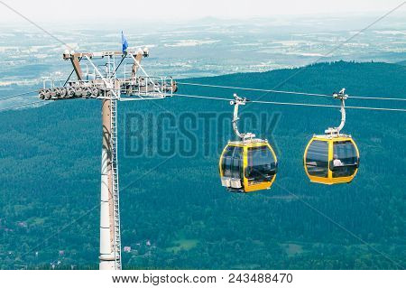 The Funicular Descends To The Foot Of The Mountain In The Polish Mountains, The Funicular Opposite T