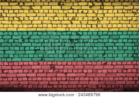 Lithuania Flag Is Painted Onto An Old Brick Wall