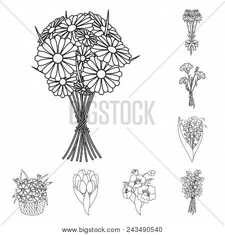 A Bouquet Of Fresh Flowers Outline Icons In Set Collection For Design. Various Bouquets Vector Symbo