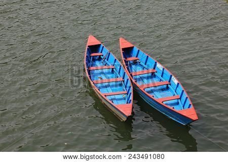 Beautiful Timber Rowing Boats On Fewa Lake, Nepal.