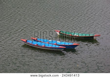 Timber Rowing Boats On Fewa Lake, Pokhara.