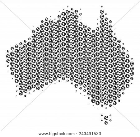 Football Ball Australia Map. Vector Geographic Scheme In Gray Color. Abstract Australia Map Composit