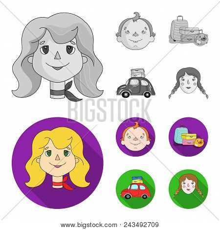 Camping, Woman, Boy, Bag .family Holiday Set Collection Icons In Monochrome, Flat Style Vector Symbo