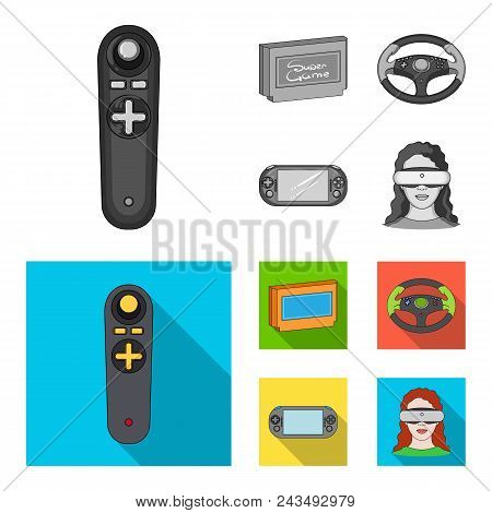 Game Console And Joystick Monochrome, Flat Icons In Set Collection For Design.game Gadgets Vector Sy