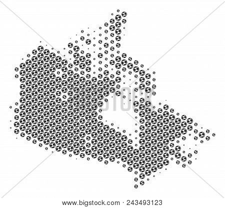 Football Ball Canada Map. Vector Geographic Scheme In Gray Color. Abstract Canada Map Mosaic Is Cons