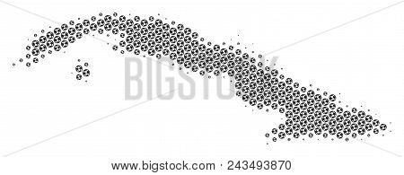 Football Ball Cuba Map. Vector Geographic Plan In Gray Color. Abstract Cuba Map Mosaic Is Organized 