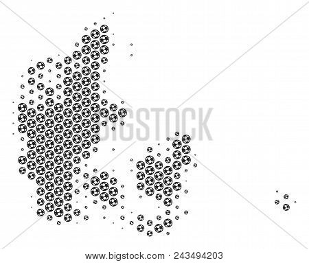 Football Ball Denmark Map. Vector Geographic Plan In Grey Color. Abstract Denmark Map Composition Is