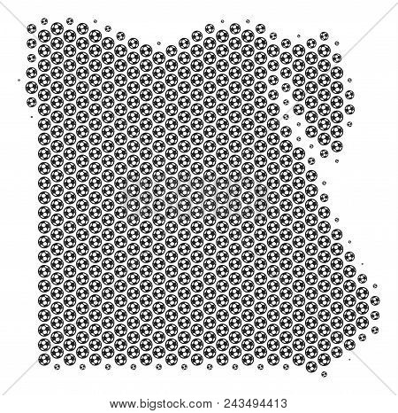 Football Ball Egypt Map. Vector Geographic Plan In Gray Color. Abstract Egypt Map Collage Is Compose