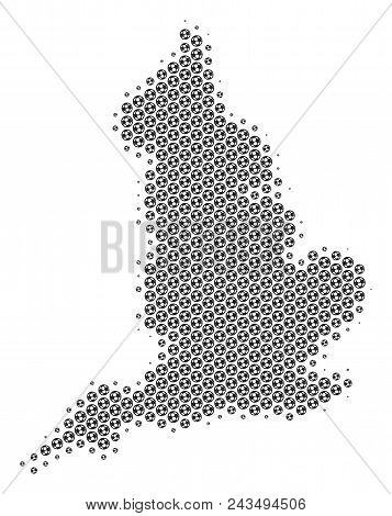 Football Ball England Map. Vector Geographic Scheme In Gray Color. Abstract England Map Concept Is M