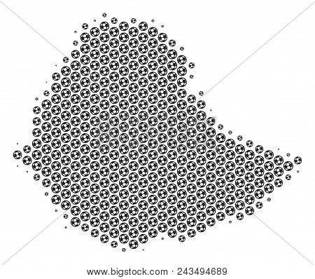 Football Ball Ethiopia Map. Vector Geographic Scheme In Grey Color. Abstract Ethiopia Map Compositio