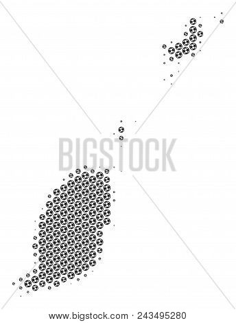 Football Ball Grenada Map. Vector Territory Plan In Grey Color. Abstract Grenada Map Collage Is Comp